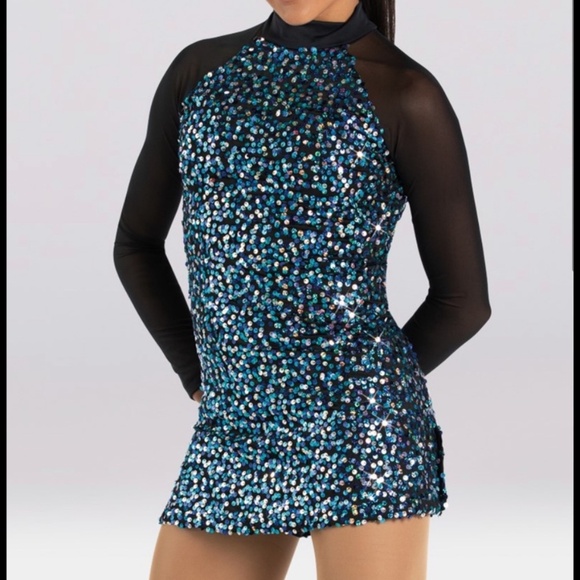 BALERA Razzle Dazzle Sequin Mesh Blue Shift Dress dance Costume Size Large - Picture 1 of 5